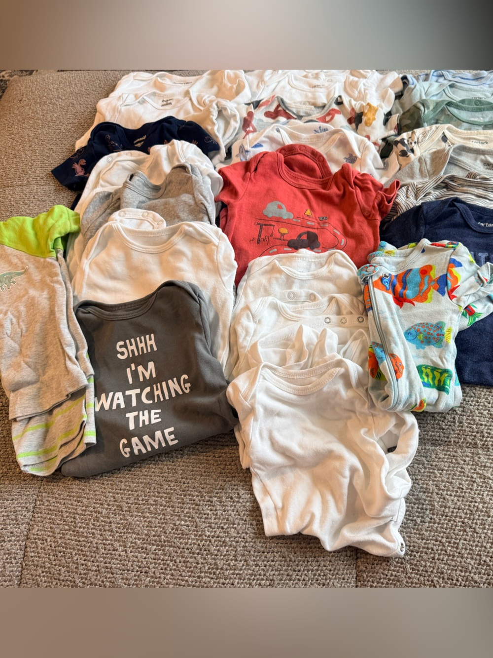 Carter's Mixed Color Baby One-Piece Bodysuit Lot - White, Red, Navy, Green, Gray